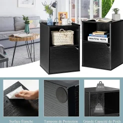 Lot de 2 Tables de Chevet avec 1 Tiroir et 1 Compartiment, Style Industriel Polyvalente, pour Maison, 40X43X60 CM (Noir, 1 Porte)
