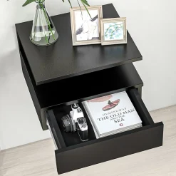 Lot de 2 tables de chevet murales - lot de 2 tables de nuit - tiroir coulissant, niche et plateau - panneau particules noir