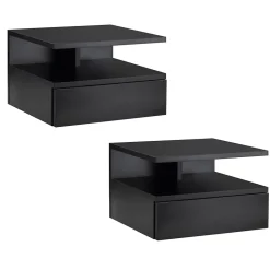 Lot de 2 tables de chevet murales - lot de 2 tables de nuit - tiroir coulissant, niche et plateau - panneau particules noir