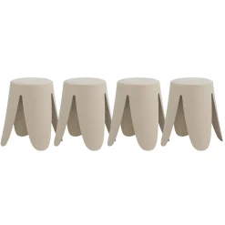 Lot de 4 tabourets bas en polypropylène avec assise tapissée simili cuir