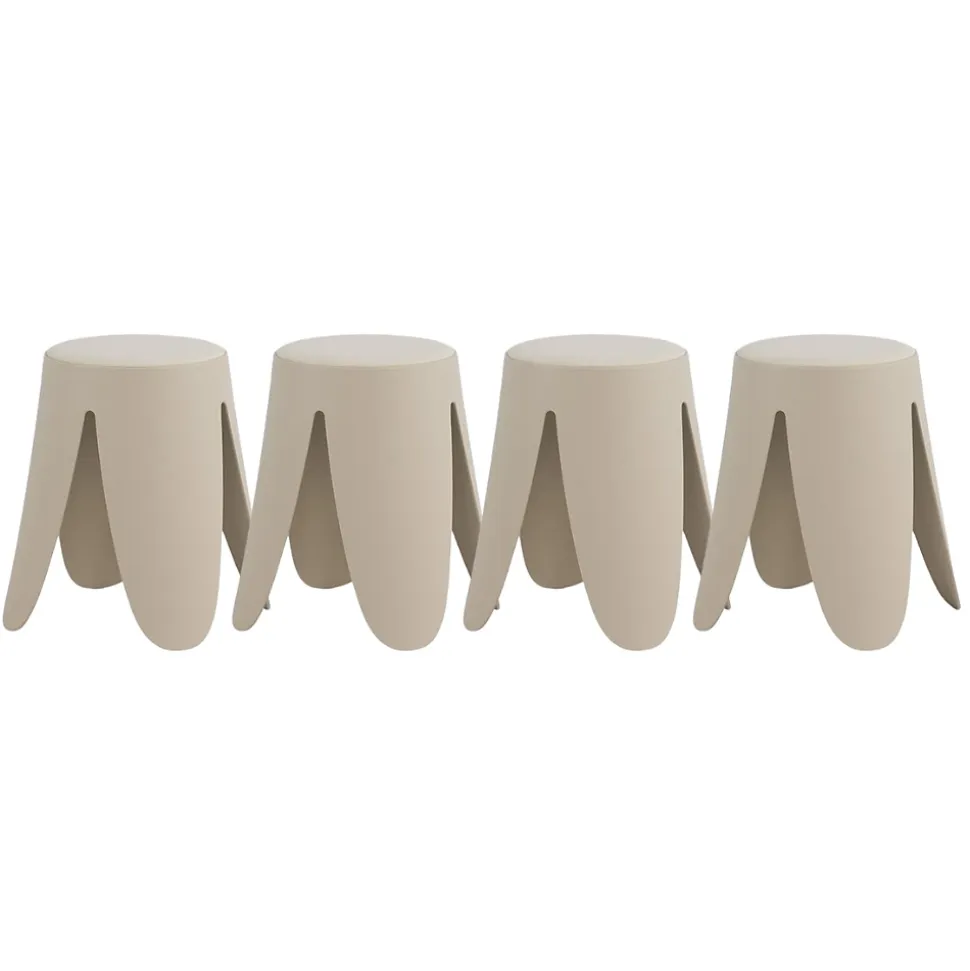 Lot de 4 tabourets bas en polypropylène avec assise tapissée simili cuir
