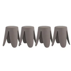 Lot de 4 tabourets bas en polypropylène avec assise tapissée simili cuir