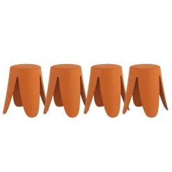 Lot de 4 tabourets bas en polypropylène avec assise tapissée simili cuir