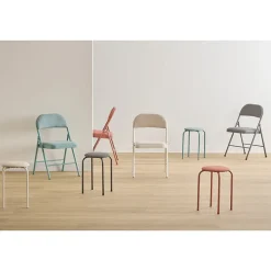 Lot de 2 tabourets d'appoint en métal et tissu chiné FLEXY