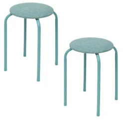Lot de 2 tabourets d'appoint en métal et tissu chiné FLEXY