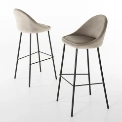 Lot de 2 tabourets de bar velours chamois et pieds métal noir