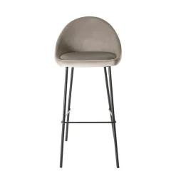 Lot de 2 tabourets de bar velours chamois et pieds métal noir