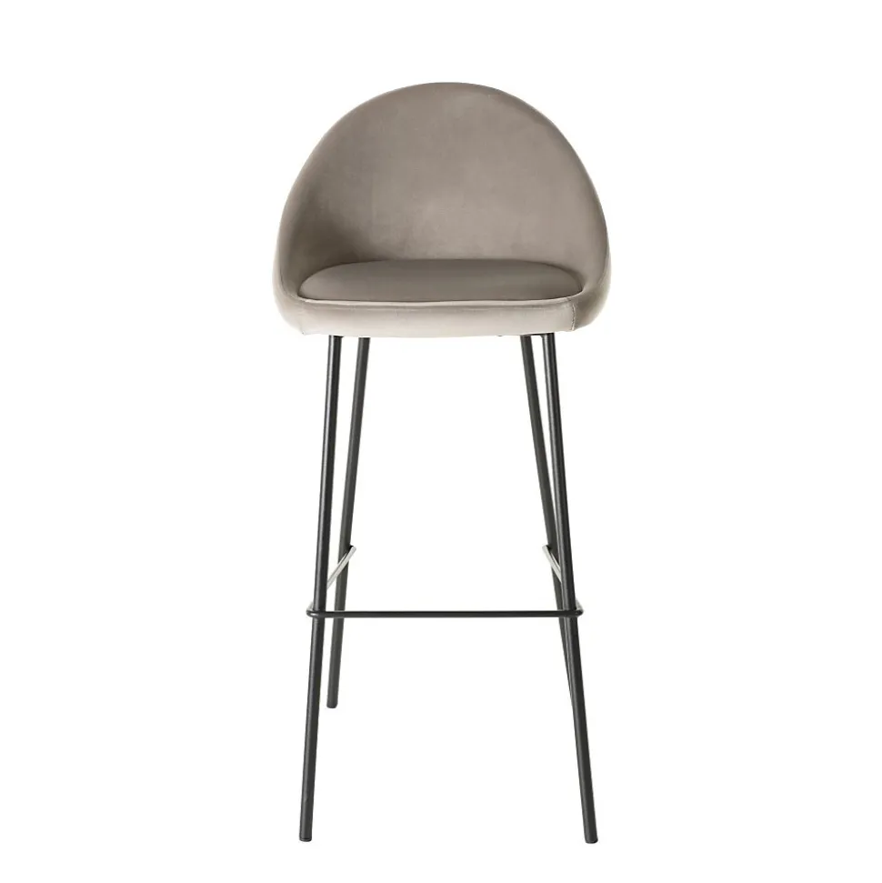 Lot de 2 tabourets de bar velours chamois et pieds métal noir