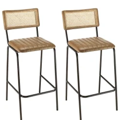 Lot de 2 tabourets de bar assise matelassée cuir dossier droit