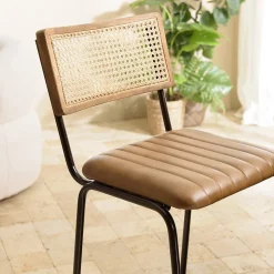 Lot de 2 tabourets de bar assise matelassée cuir dossier droit