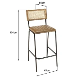 Lot de 2 tabourets de bar assise matelassée cuir dossier droit
