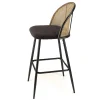 Lot de 2 tabourets de bar assise tissu noir dossier effet cannage
