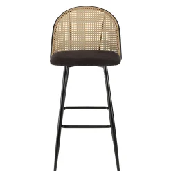 Lot de 2 tabourets de bar assise tissu noir dossier effet cannage