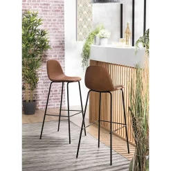 Lot de 2 tabourets de bar hauteur assise 80 cm marrons