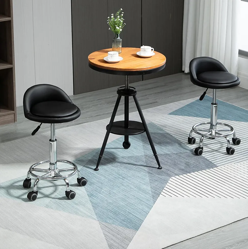 Lot de 2 tabourets de travail massage réglables - dossier ergonomique - acier chromé PU noir