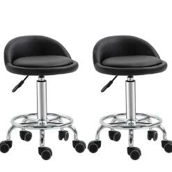 Lot de 2 tabourets de travail massage réglables - dossier ergonomique - acier chromé PU noir