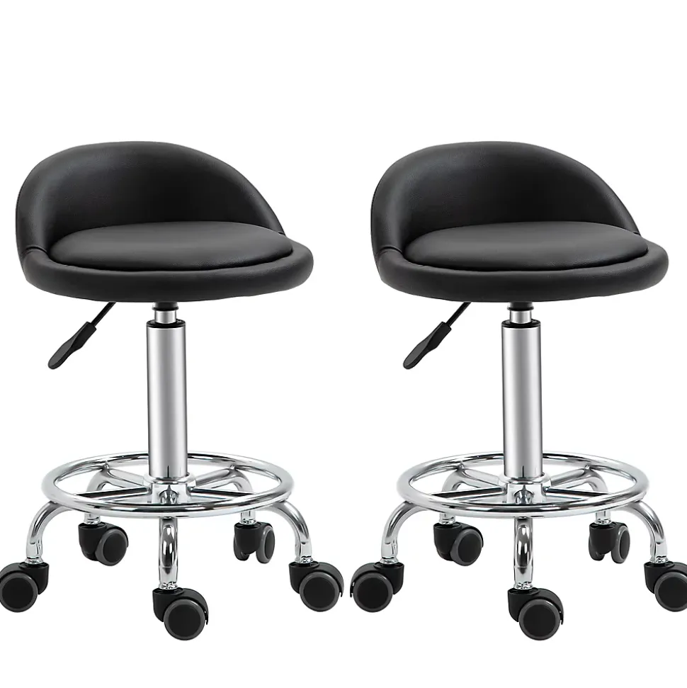 Lot de 2 tabourets de travail massage réglables - dossier ergonomique - acier chromé PU noir