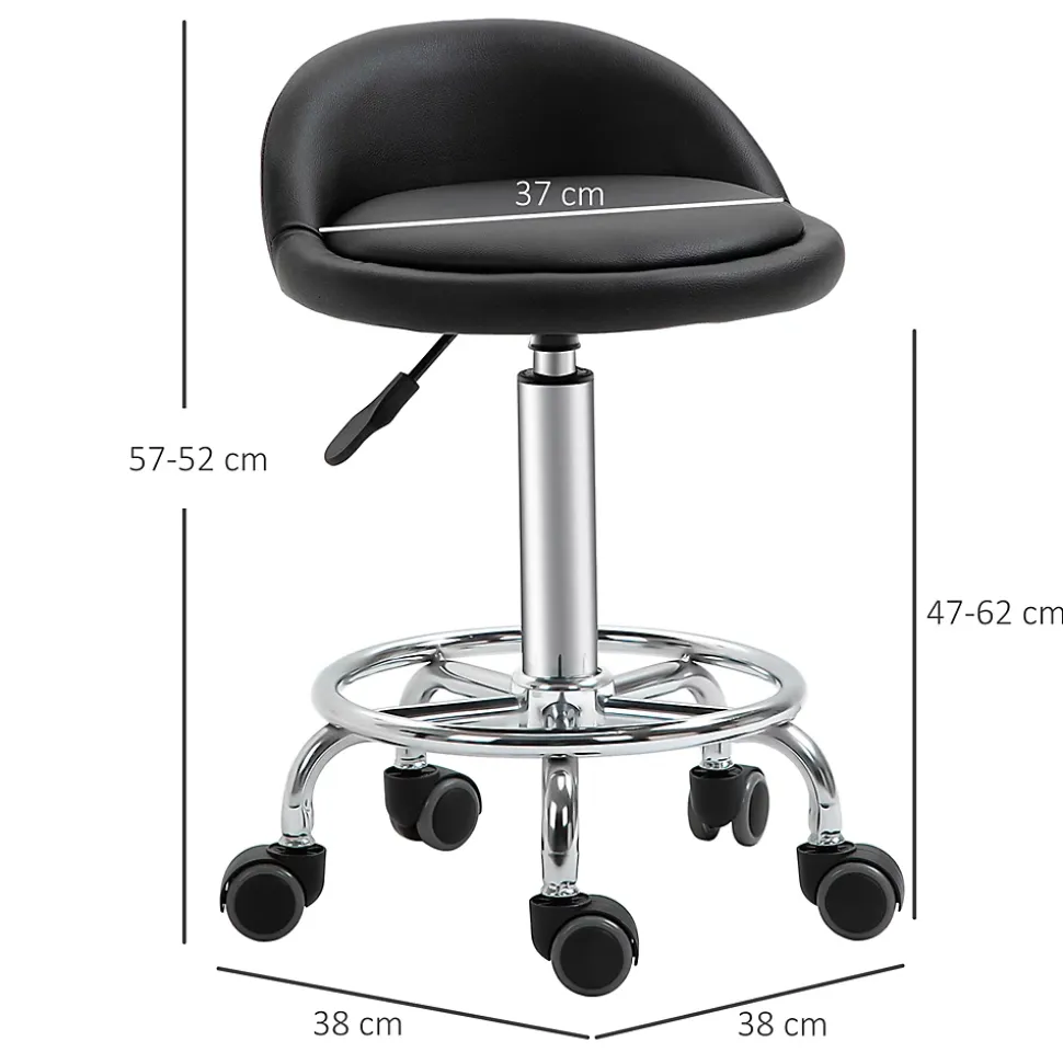 Lot de 2 tabourets de travail massage réglables - dossier ergonomique - acier chromé PU noir