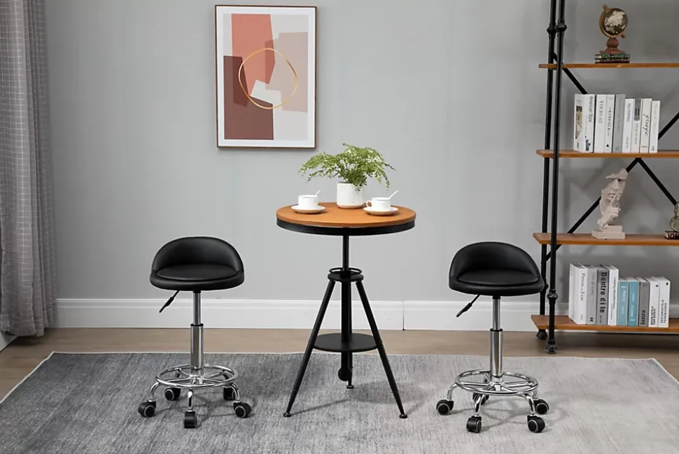 Lot de 2 tabourets de travail massage réglables - dossier ergonomique - acier chromé PU noir