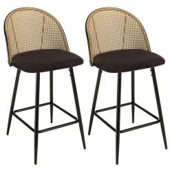 Lot de 2 tabourets d'ilot assise tissu noir dossier effet cannage