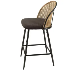 Lot de 2 tabourets d'ilot assise tissu noir dossier effet cannage