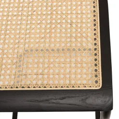 Lot de 2 tabourets d'ilot bois noir/rotin naturel pieds métal