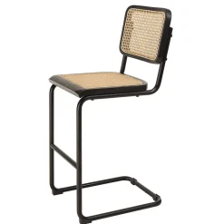 Lot de 2 tabourets d'ilot bois noir/rotin naturel pieds métal