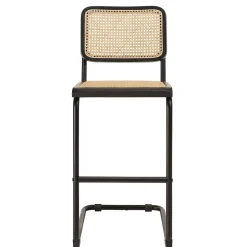 Lot de 2 tabourets d'ilot bois noir/rotin naturel pieds métal