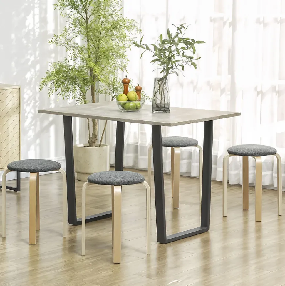 Lot de 4 tabourets empilables assise rembourrée dia.40 x H.45 cm bois clair gris