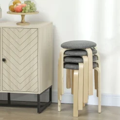 Lot de 4 tabourets empilables assise rembourrée dia.40 x H.45 cm bois clair gris