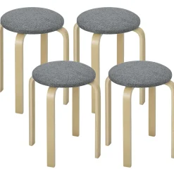 Lot de 4 tabourets empilables assise rembourrée dia.40 x H.45 cm bois clair gris