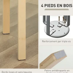 Lot de 4 tabourets empilables assise rembourrée dia.40 x H.45 cm bois clair gris