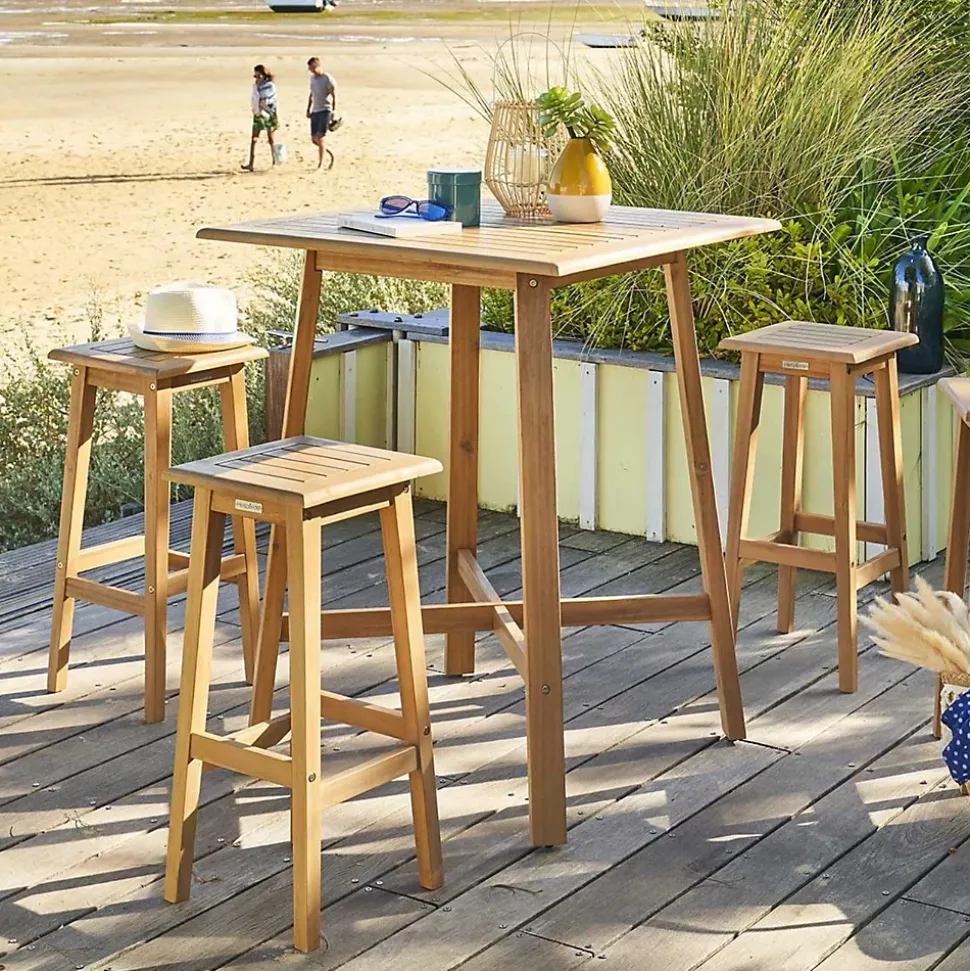 Lot de 2 tabourets hauts de jardin Tiwi en acacia