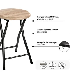 Lot de 2 Tabourets pliants en métal et MDF