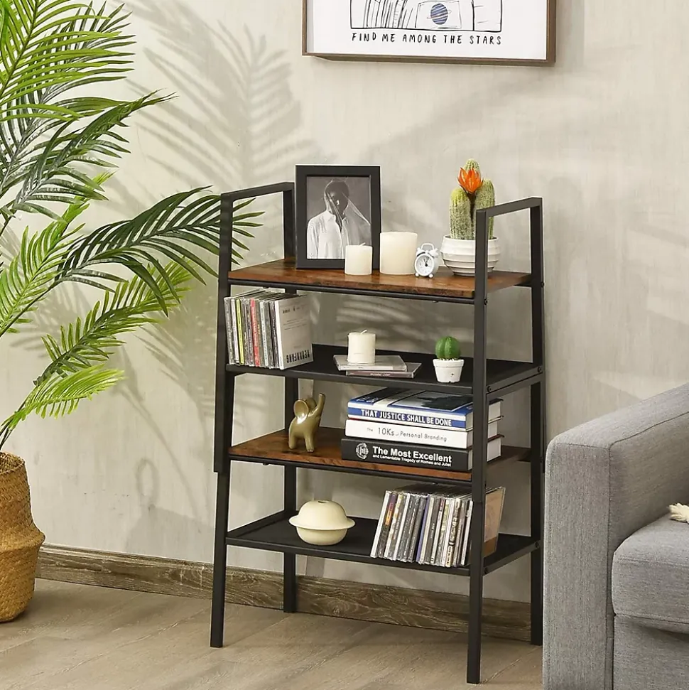 Lot de 2 étagère de Rangement à 2 Niveaux, étagère à échelle Empilable à Style Industriel pour Salon, 54 x 32 x 52 cm