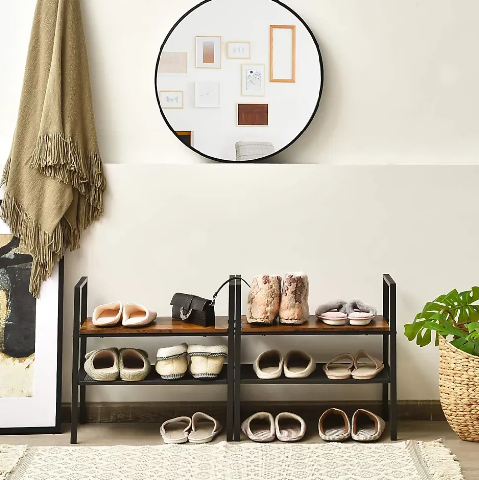 Lot de 2 étagère de Rangement à 2 Niveaux, étagère à échelle Empilable à Style Industriel pour Salon, 54 x 32 x 52 cm