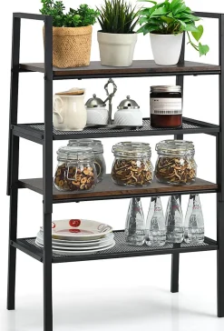 Lot de 2 étagère de Rangement à 2 Niveaux, étagère à échelle Empilable à Style Industriel pour Salon, 54 x 32 x 52 cm