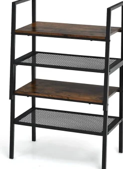 Lot de 2 étagère de Rangement à 2 Niveaux, étagère à échelle Empilable à Style Industriel pour Salon, 54 x 32 x 52 cm