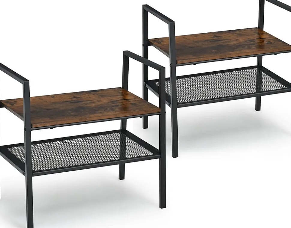 Lot de 2 étagère de Rangement à 2 Niveaux, étagère à échelle Empilable à Style Industriel pour Salon, 54 x 32 x 52 cm
