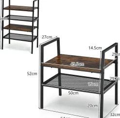 Lot de 2 étagère de Rangement à 2 Niveaux, étagère à échelle Empilable à Style Industriel pour Salon, 54 x 32 x 52 cm
