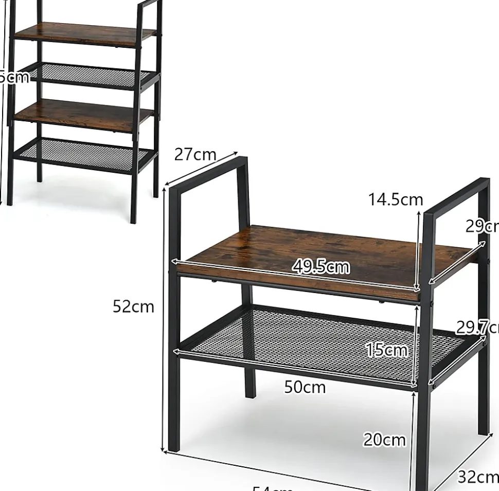 Lot de 2 étagère de Rangement à 2 Niveaux, étagère à échelle Empilable à Style Industriel pour Salon, 54 x 32 x 52 cm
