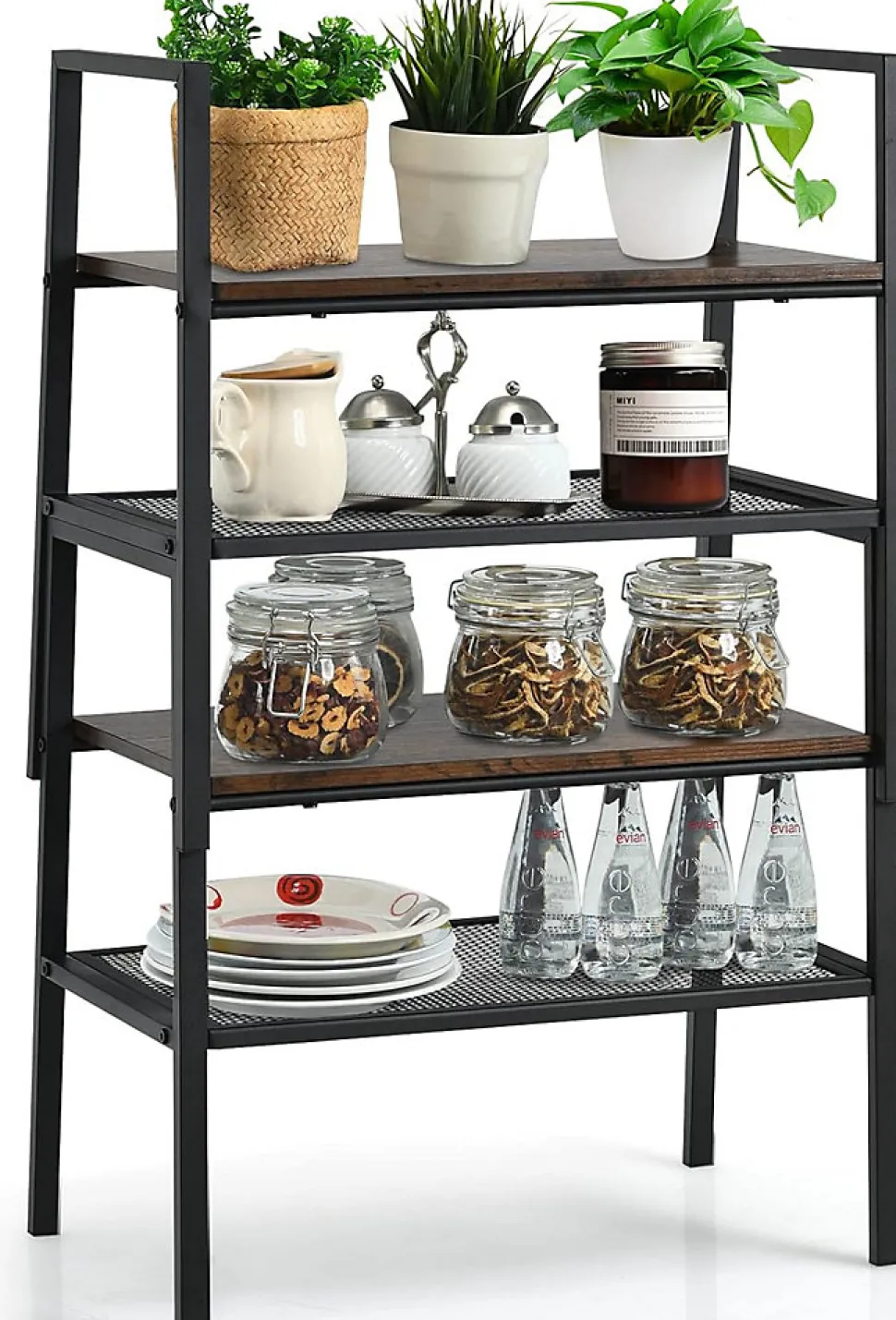 Lot de 2 étagère de Rangement à 2 Niveaux, étagère à échelle Empilable à Style Industriel pour Salon, 54 x 32 x 52 cm