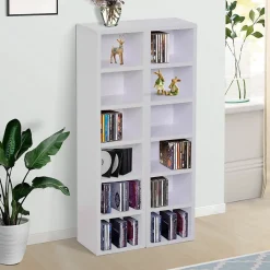 Lot de 2 étagères colonnes rangement CD-DVD 6 + 6 compartiments dim. 21 x 19 x 88 cm max. 204 CD