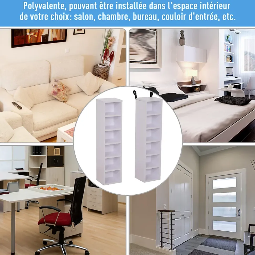 Lot de 2 étagères colonnes rangement CD-DVD 6 + 6 compartiments dim. 21 x 19 x 88 cm max. 204 CD