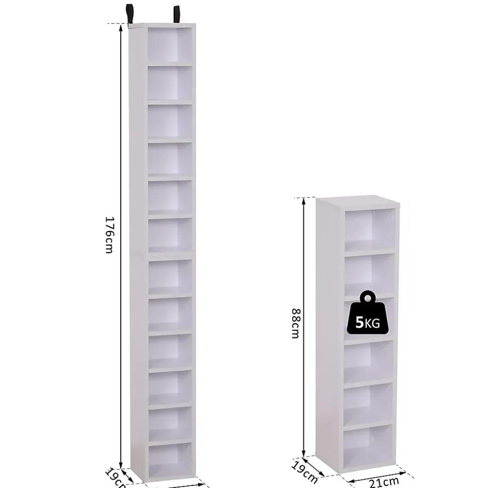 Lot de 2 étagères colonnes rangement CD-DVD 6 + 6 compartiments dim. 21 x 19 x 88 cm max. 204 CD