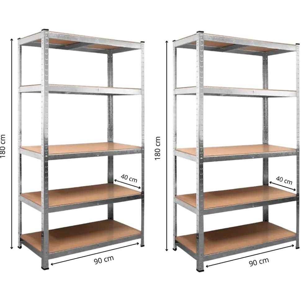 Lot de 2 étagères de rayonnage modulables en métal, 5 étages, 175kg/par étagère