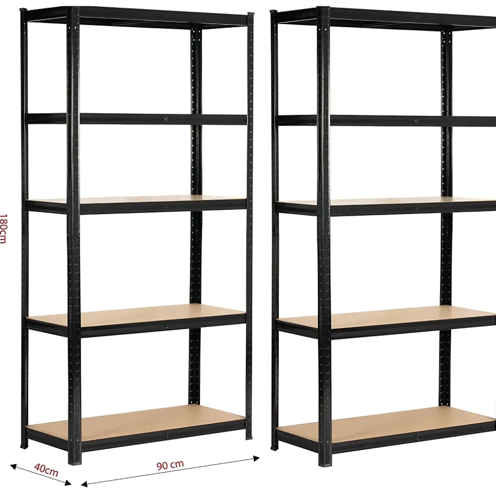 Lot de 2 étagères modulables 90 cm acier noirci charge maximale 875kg - L90xP40xH180 cm