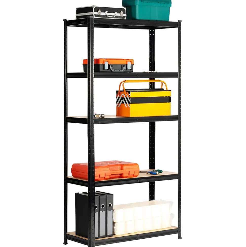 Lot de 2 étagères modulables 90 cm acier noirci charge maximale 875kg - L90xP40xH180 cm