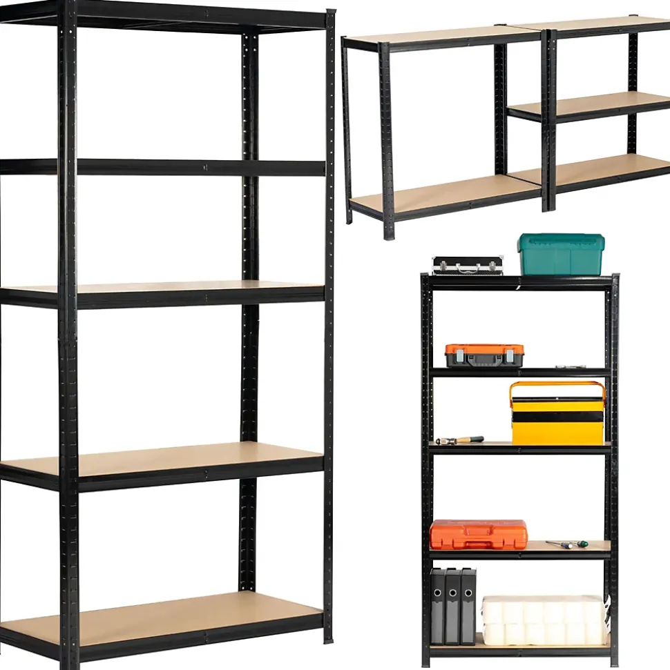 Lot de 2 étagères modulables 90 cm acier noirci charge maximale 875kg - L90xP40xH180 cm