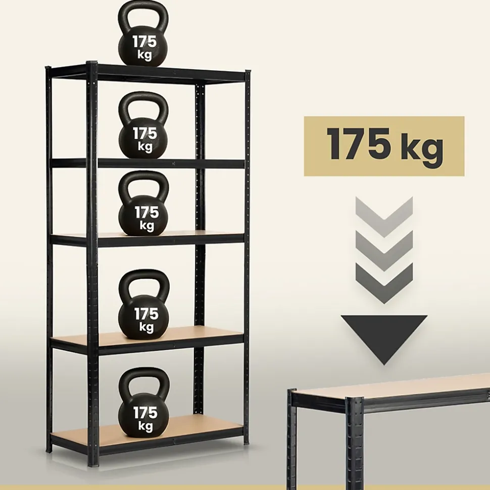 Lot de 2 étagères modulables 90 cm acier noirci charge maximale 875kg - L90xP40xH180 cm